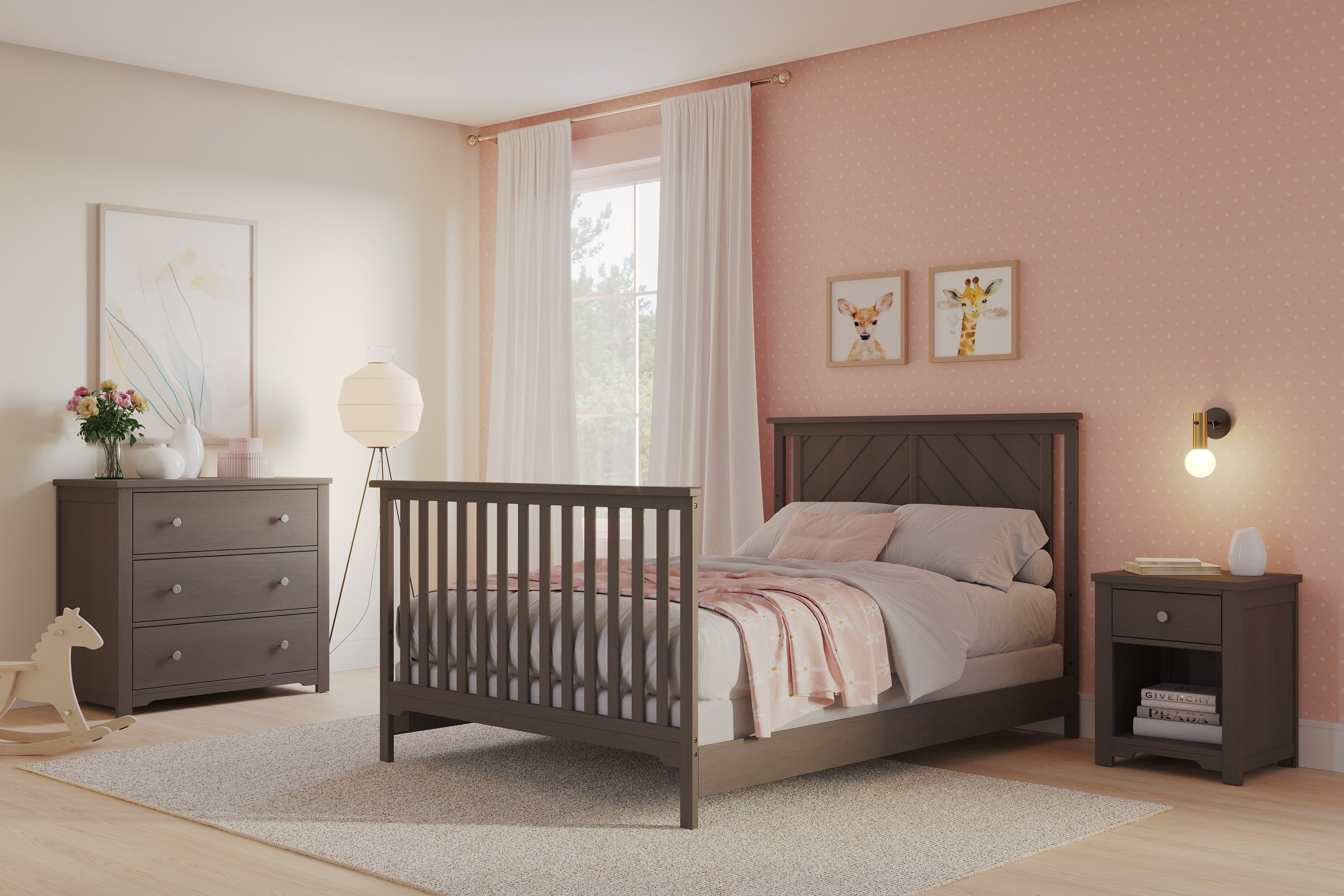 Hampton Flat Top 4-in-1 Convertible Crib, Dapper Gray