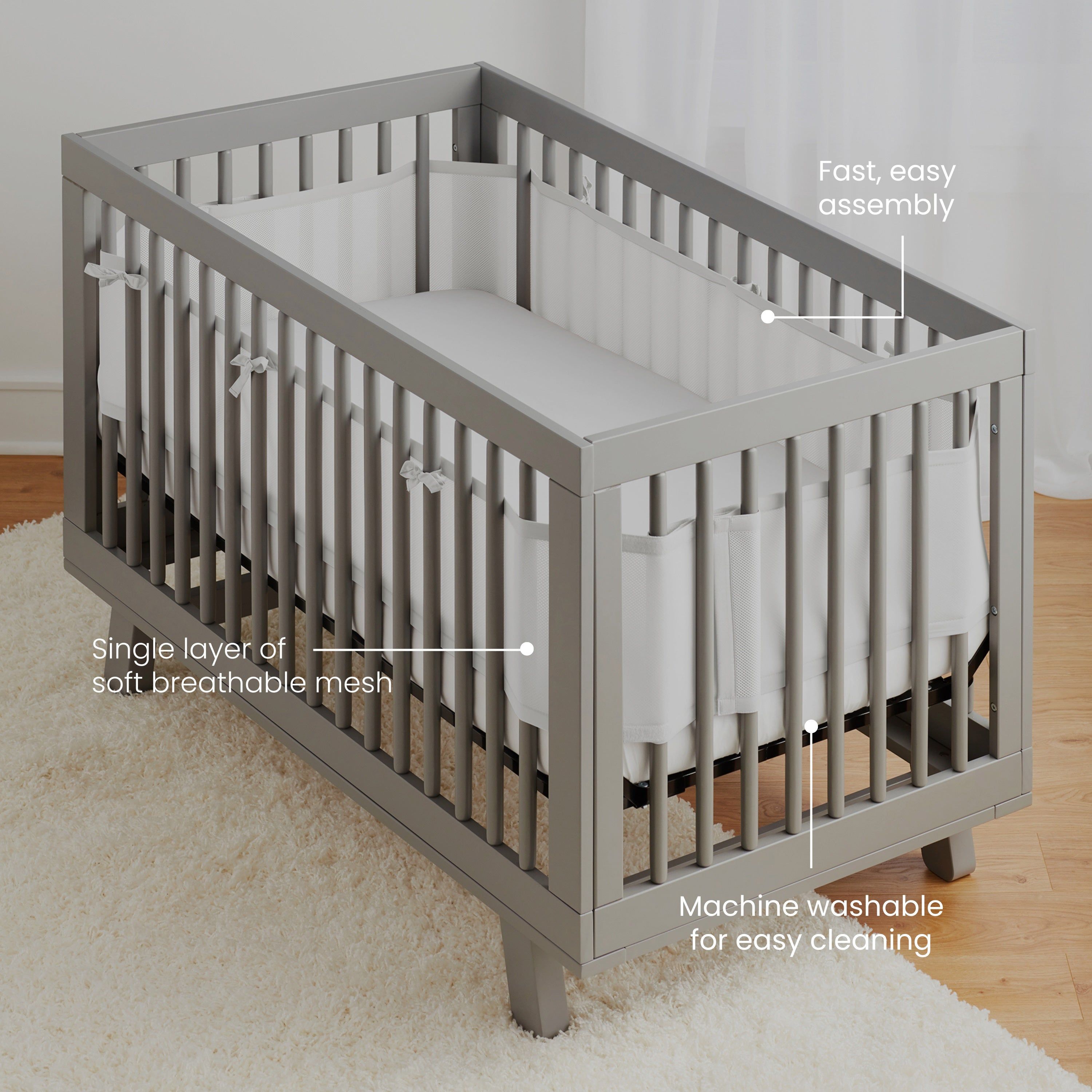 Breathable Mesh Crib Liner For Full Sized Crib