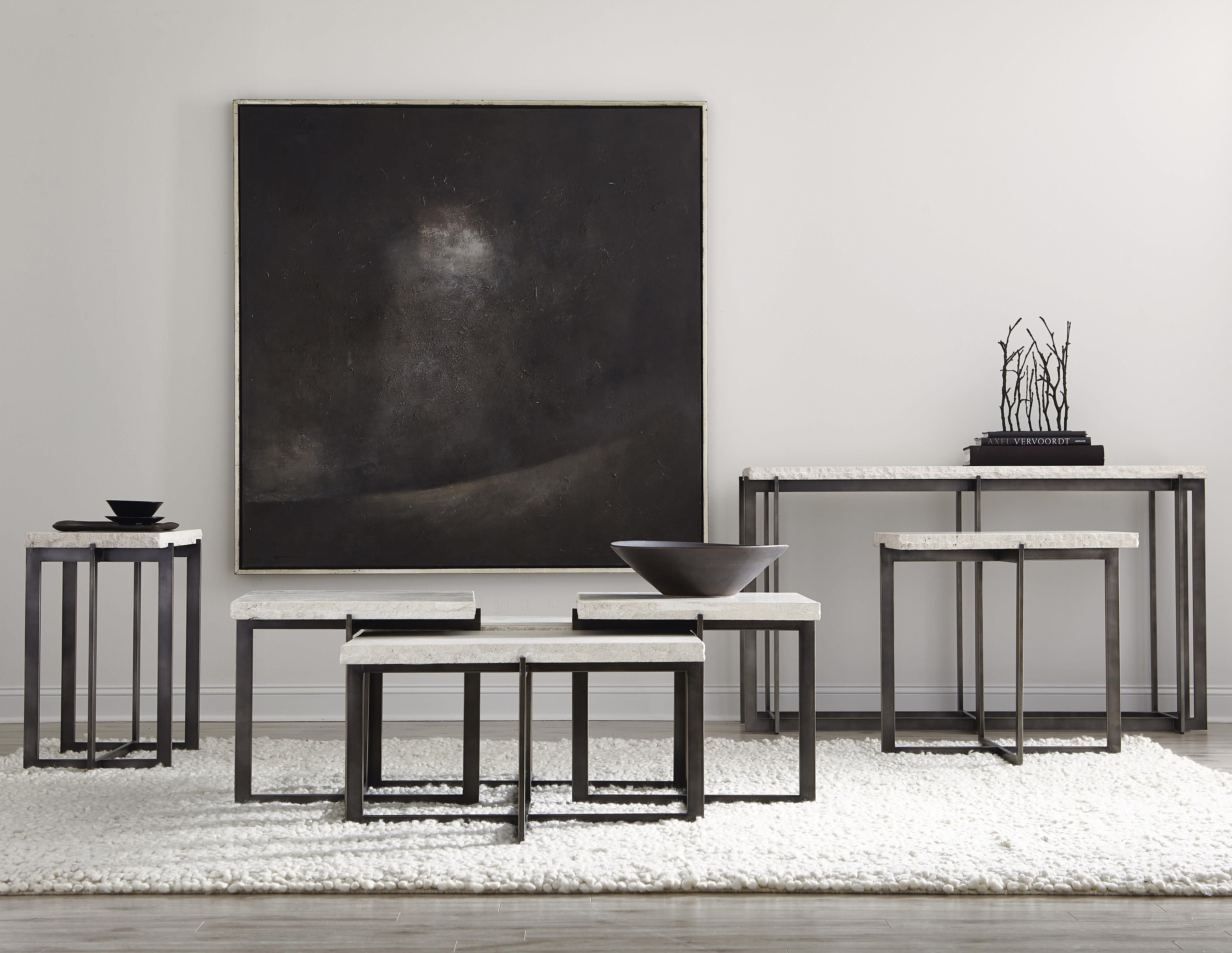 Bernhardt Hathaway Cocktail Table with Travertine Stone and Steel Base