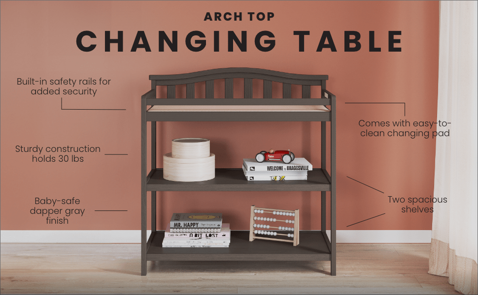 Arch Top Baby Changing Table, Dapper Gray