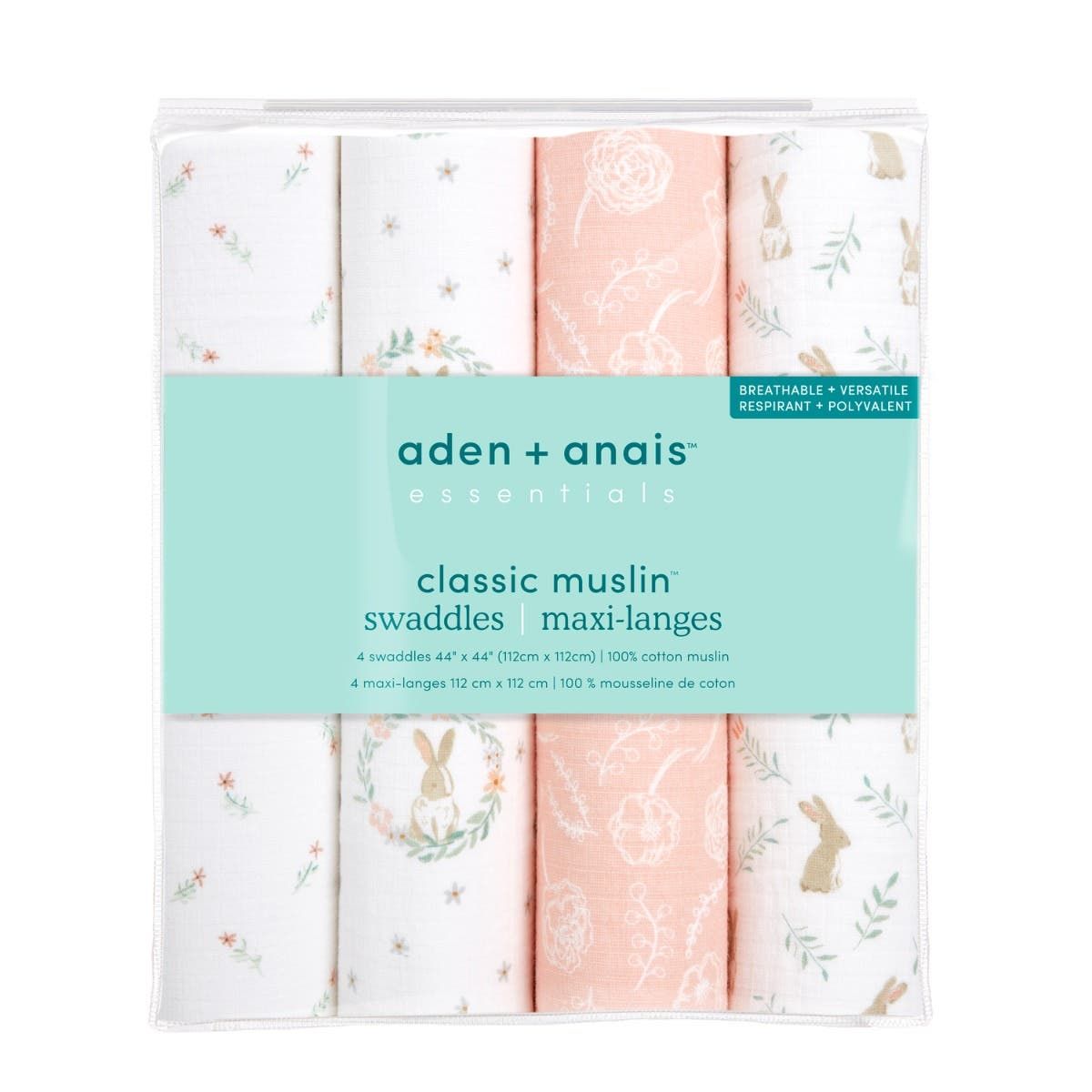 Essentials Cotton Muslin Swaddle Blanket 4 Pack