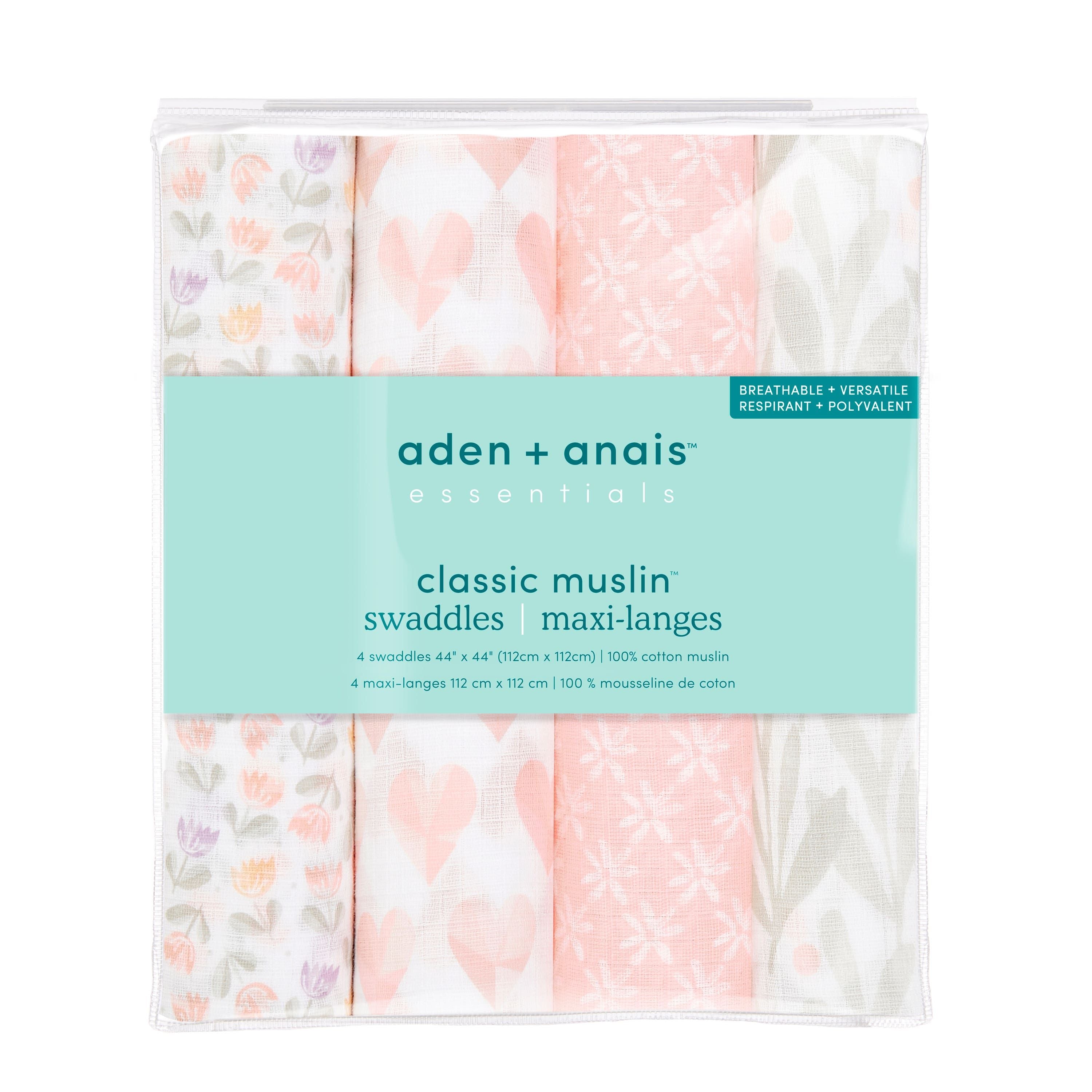 Essentials Cotton Muslin Swaddle Blanket 4 Pack