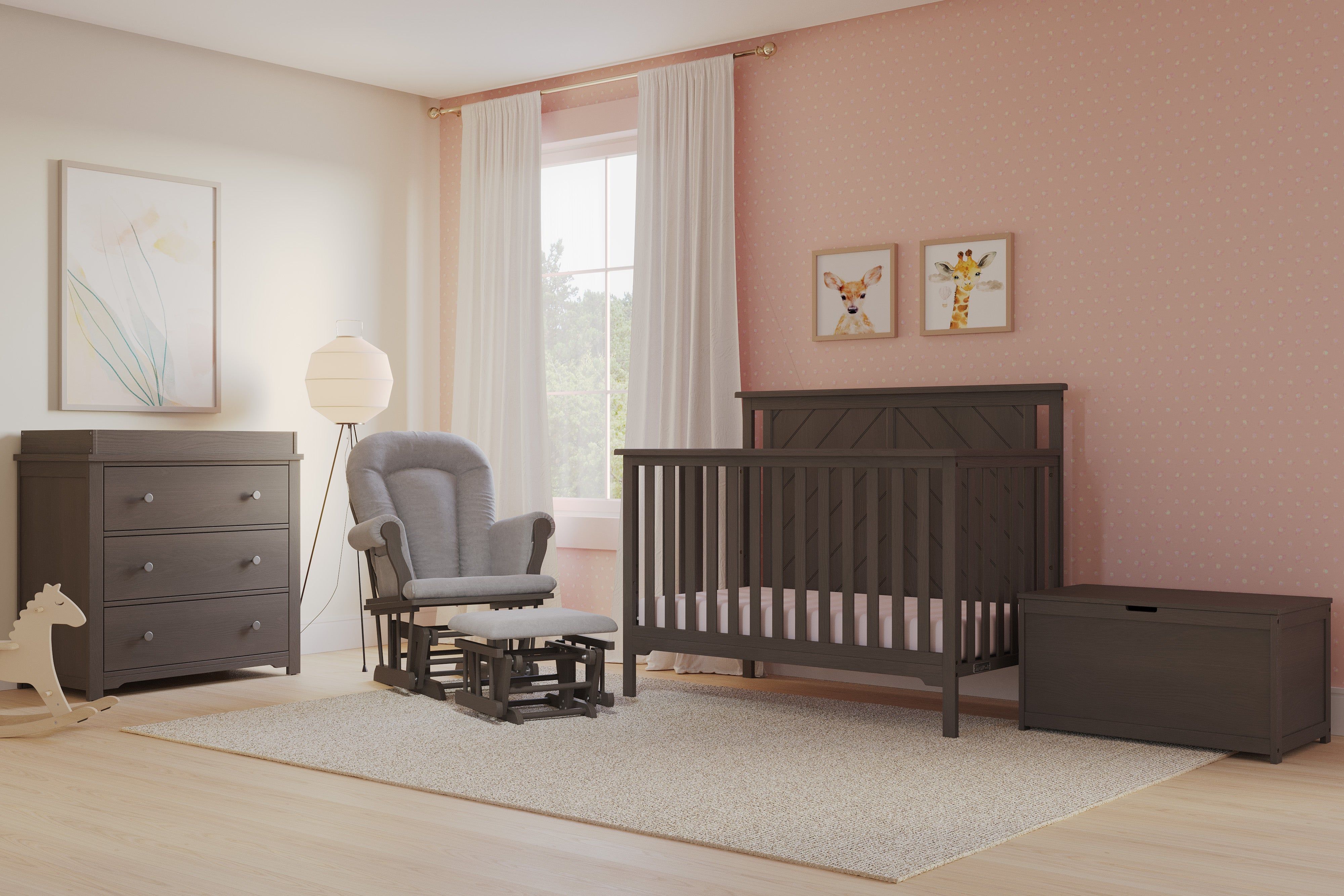 Hampton Flat Top 4-in-1 Convertible Crib, Dapper Gray