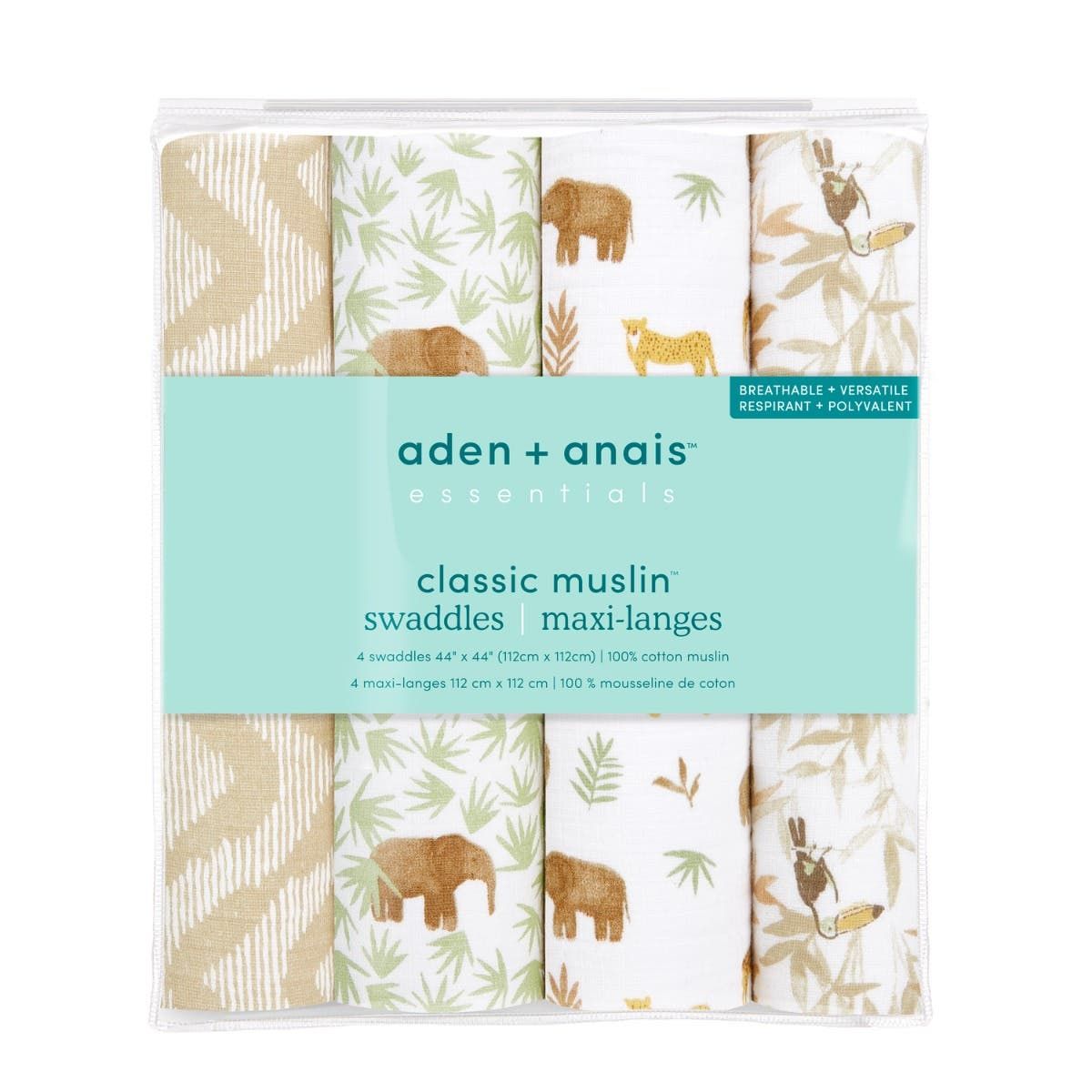 Essentials Cotton Muslin Swaddle Blanket 4 Pack