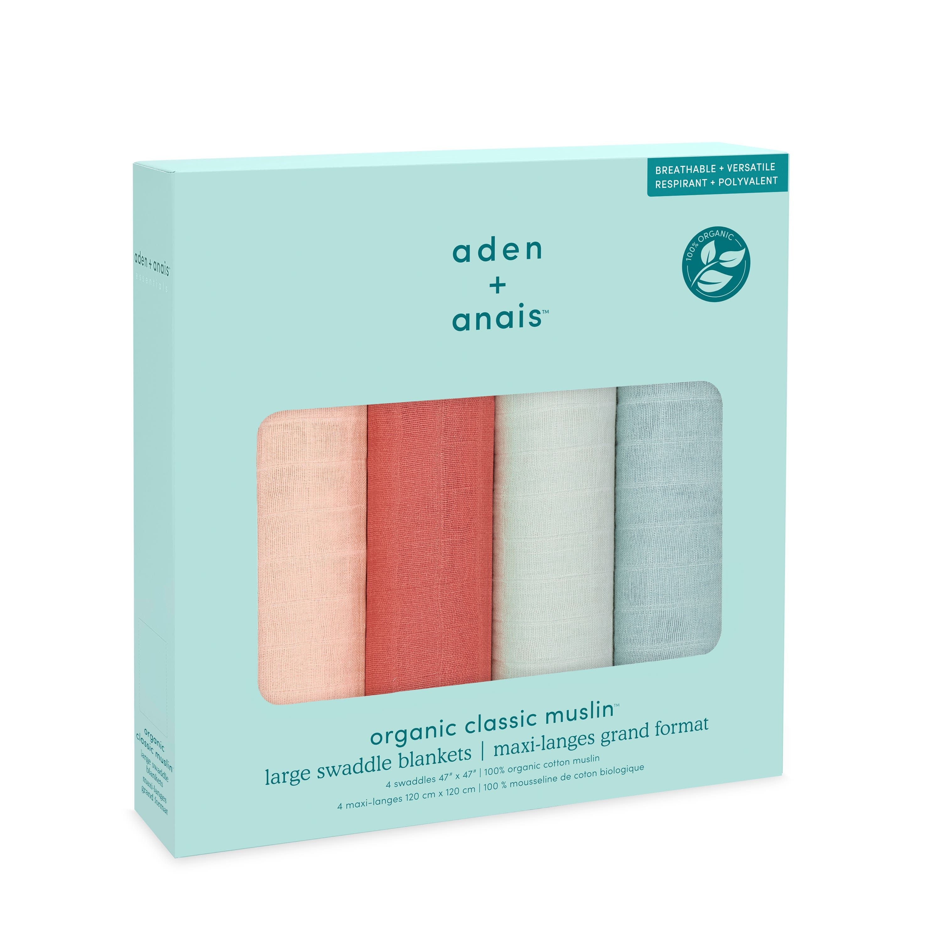 Organic Cotton Muslin Swaddle Blanket 4 Pack