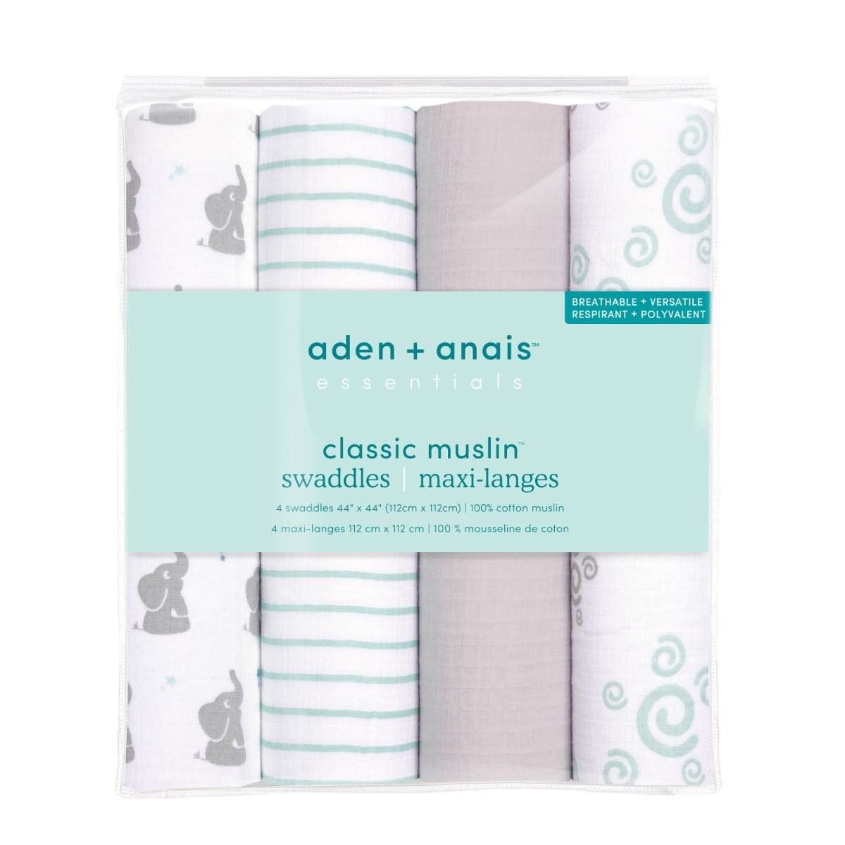 Essentials Cotton Muslin Swaddle Blanket 4 Pack