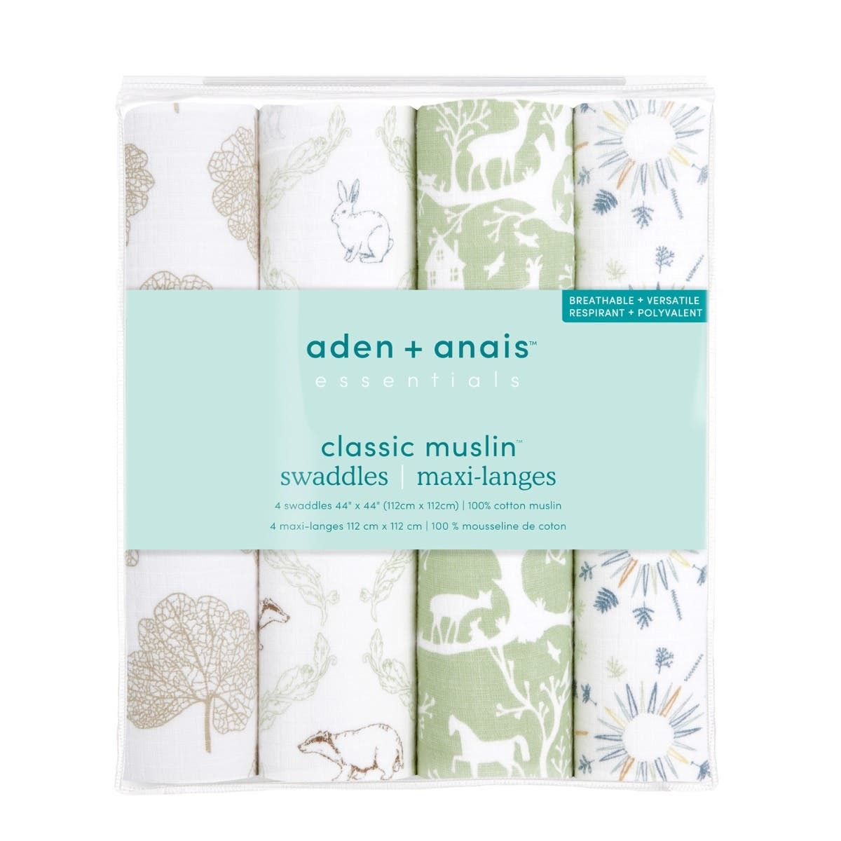 Essentials Cotton Muslin Swaddle Blanket 4 Pack