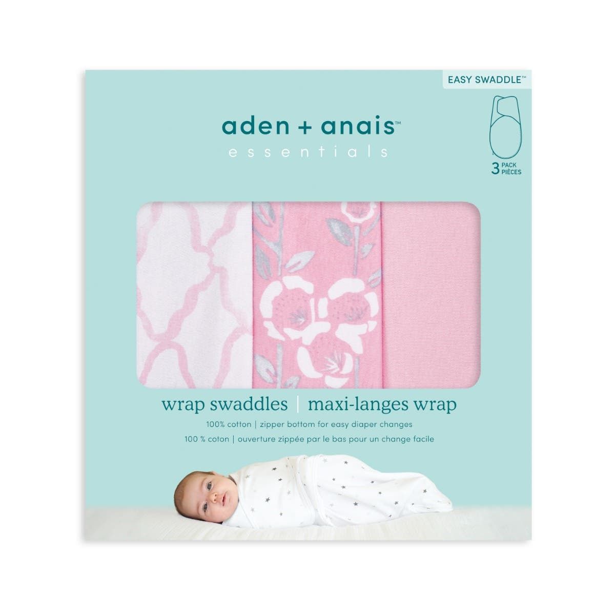 Essentials Easy Swaddle Wrap Quick Change 3 Pack Tog 1.0