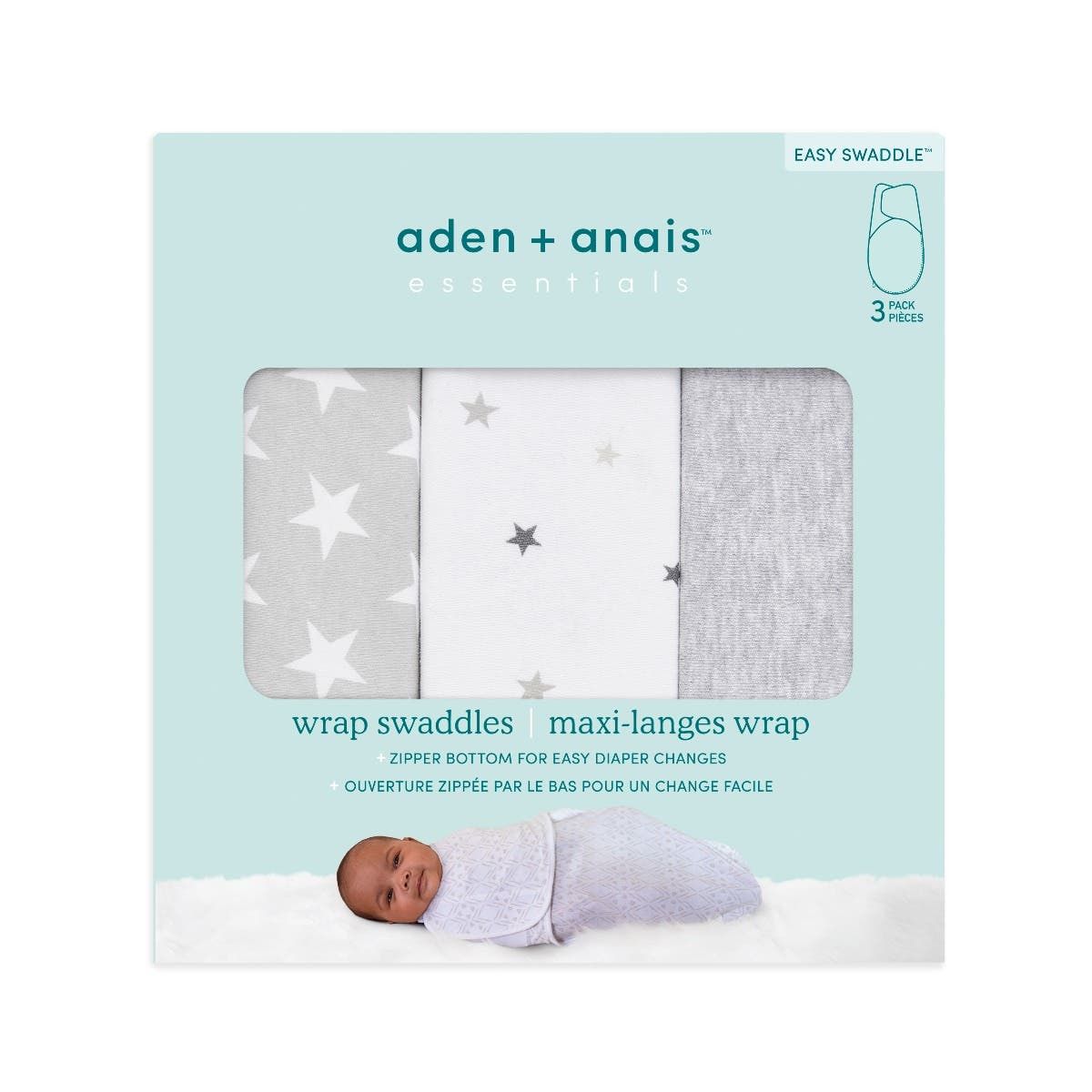 Essentials Easy Swaddle Wrap Quick Change 3 Pack Tog 1.0