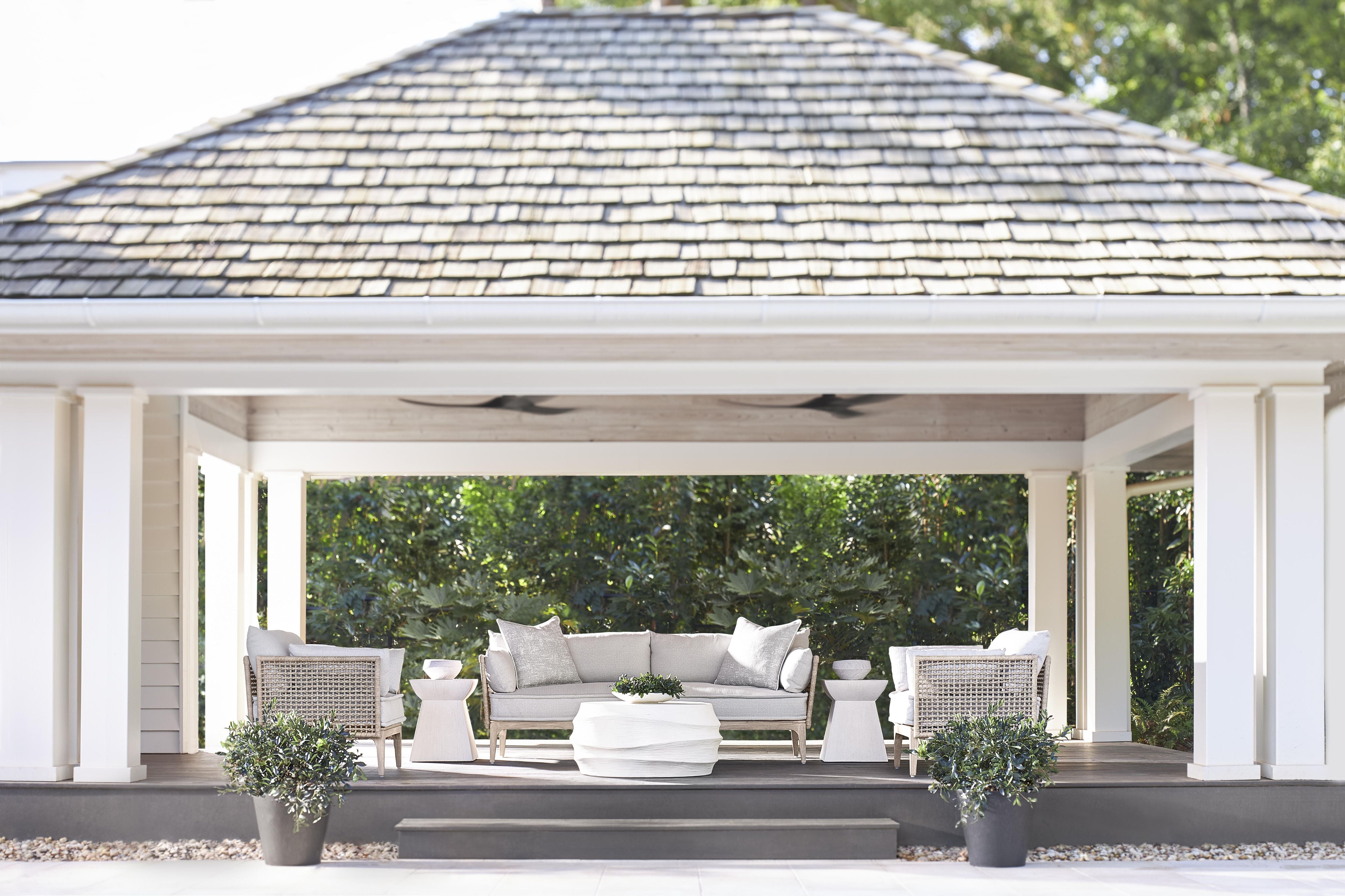 Bernhardt Catalonia Outdoor Sofa with Teak Frame and Wicker