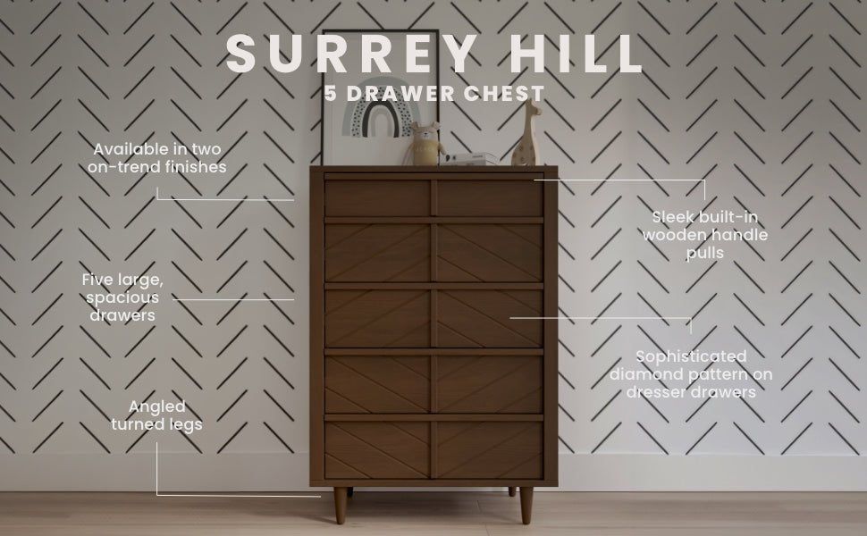 Surrey Hill 5 Drawer Chest, Toasted Chestnut