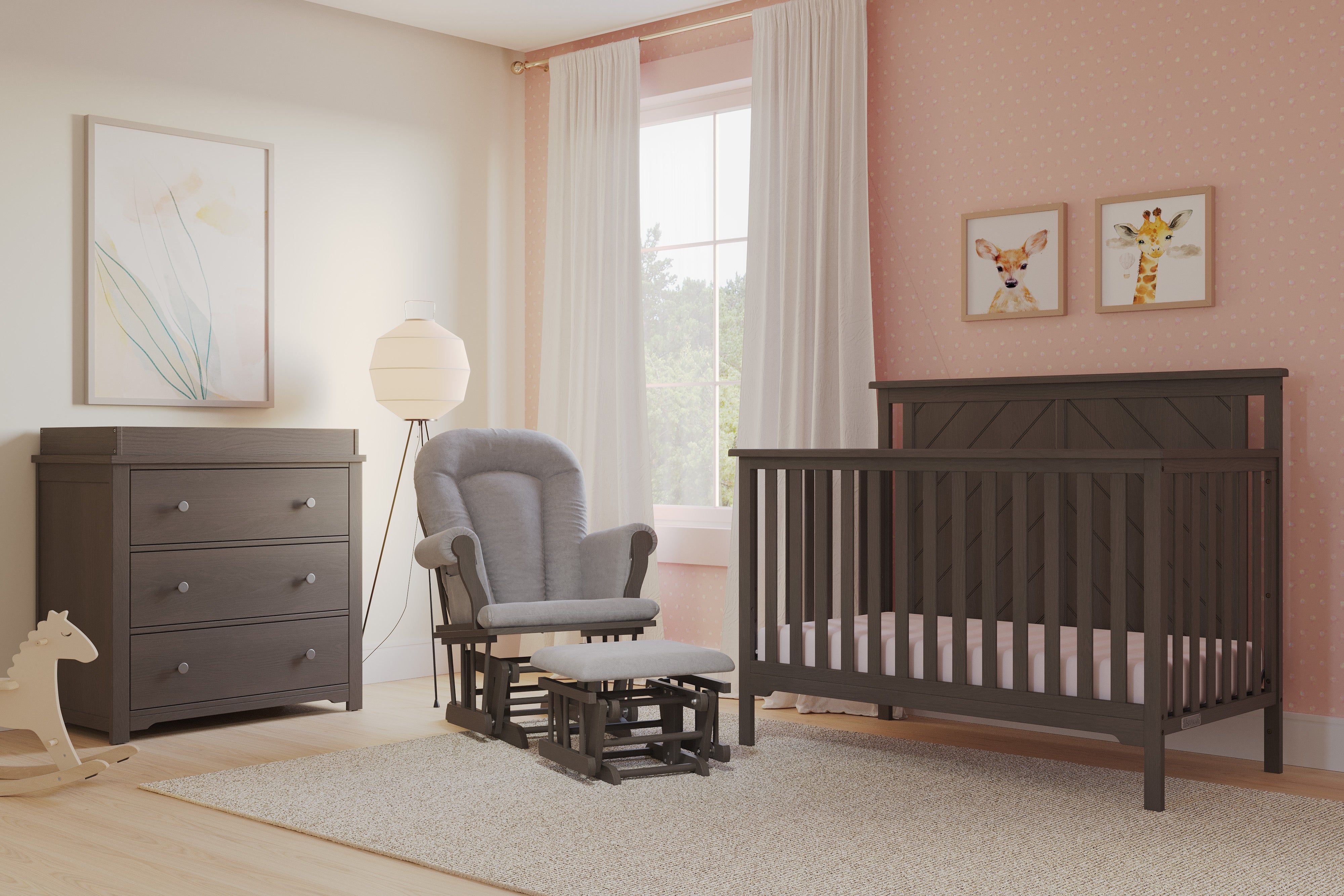 Hampton Flat Top 4-in-1 Convertible Crib, Dapper Gray