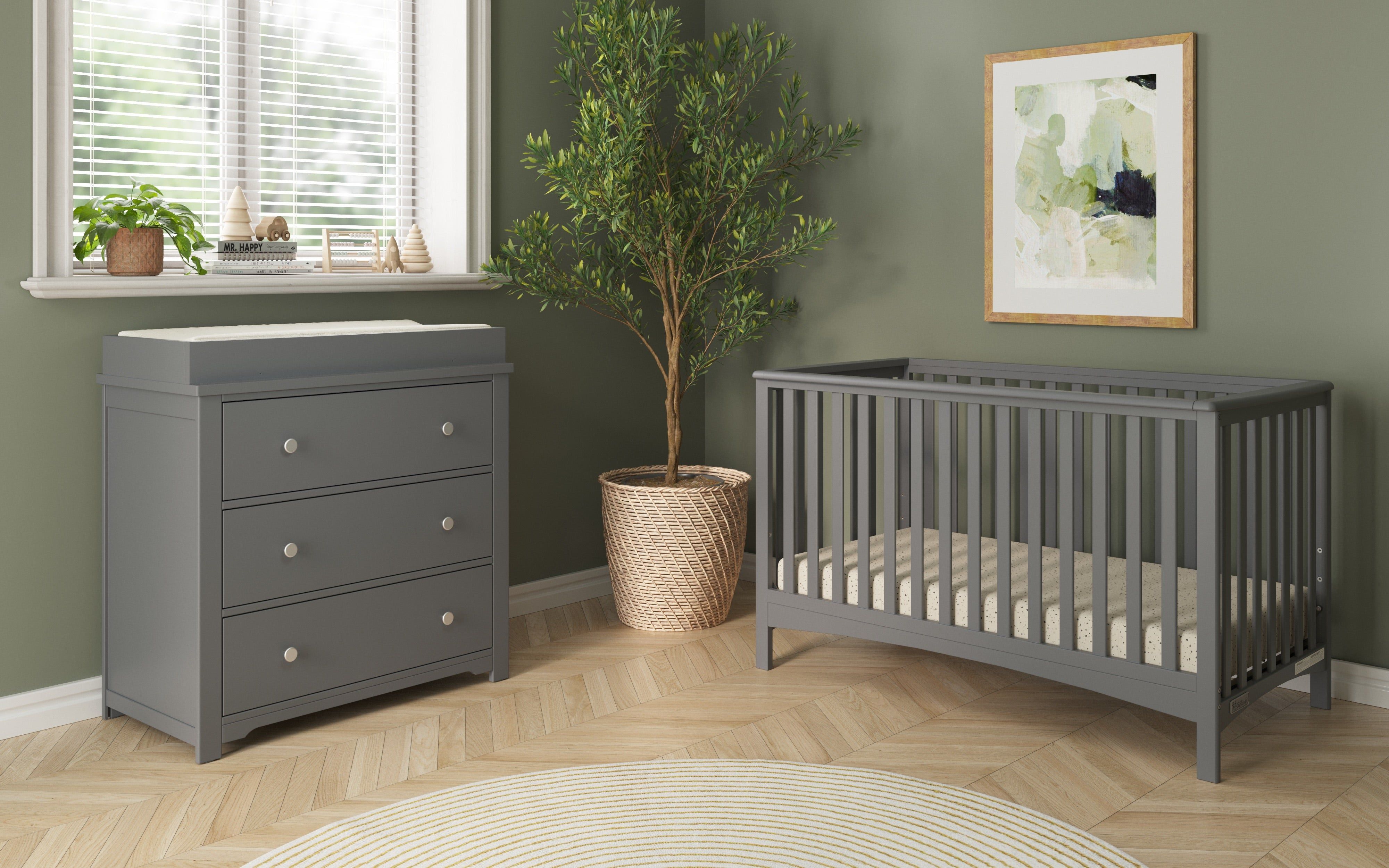Harmony 3-Drawer Dresser With Changing Table Topper, Cool Gray
