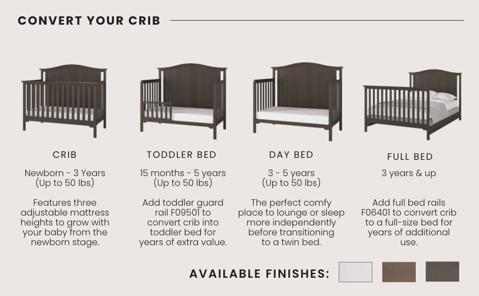 Hampton Arch Top 4-in-1 Convertible Crib, Dapper Grey