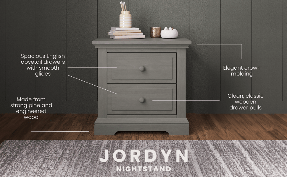 Jordyn Nightstand, Ready-to-assemble, Lunar Gray