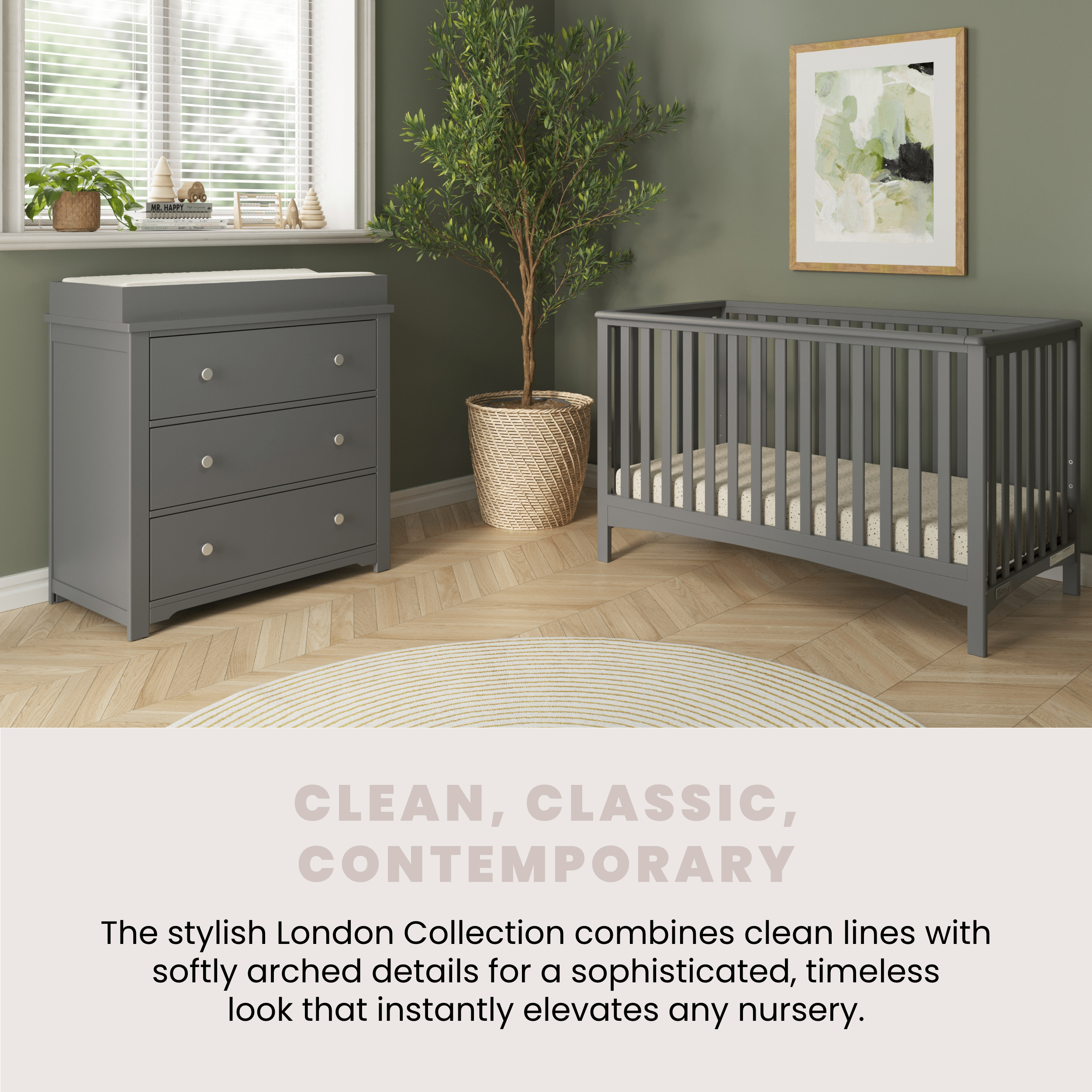 Harmony 3-Drawer Dresser With Changing Table Topper, Cool Gray