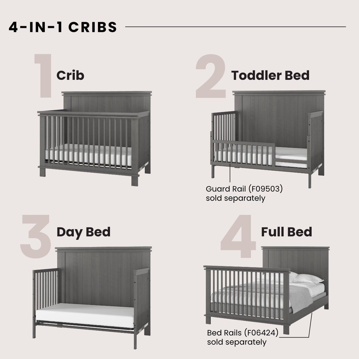 Denman 4-in-1 Convertible Crib, Midnight Gray