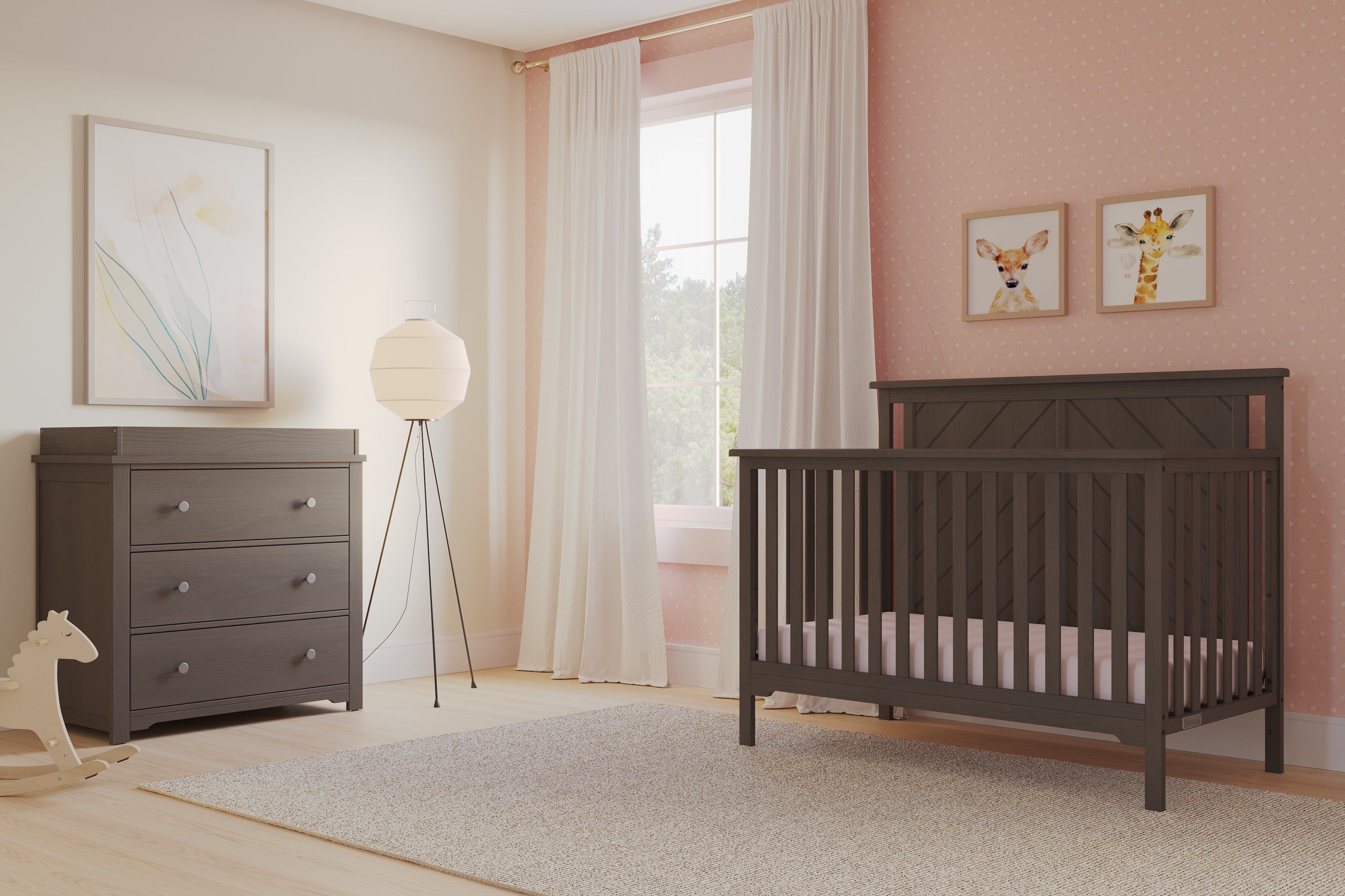 Hampton Flat Top 4-in-1 Convertible Crib, Dapper Gray