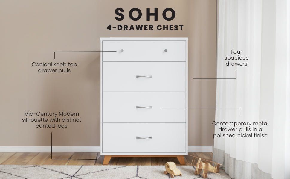 Soho 4 Drawer Chest, White/Natural