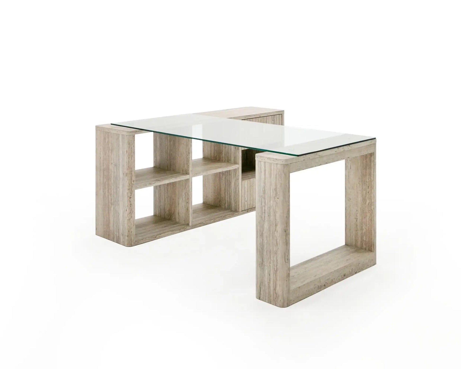 Nova Domus Roma - Modern Glass + Faux Travertine Reversible Desk - Best Buy Furniture