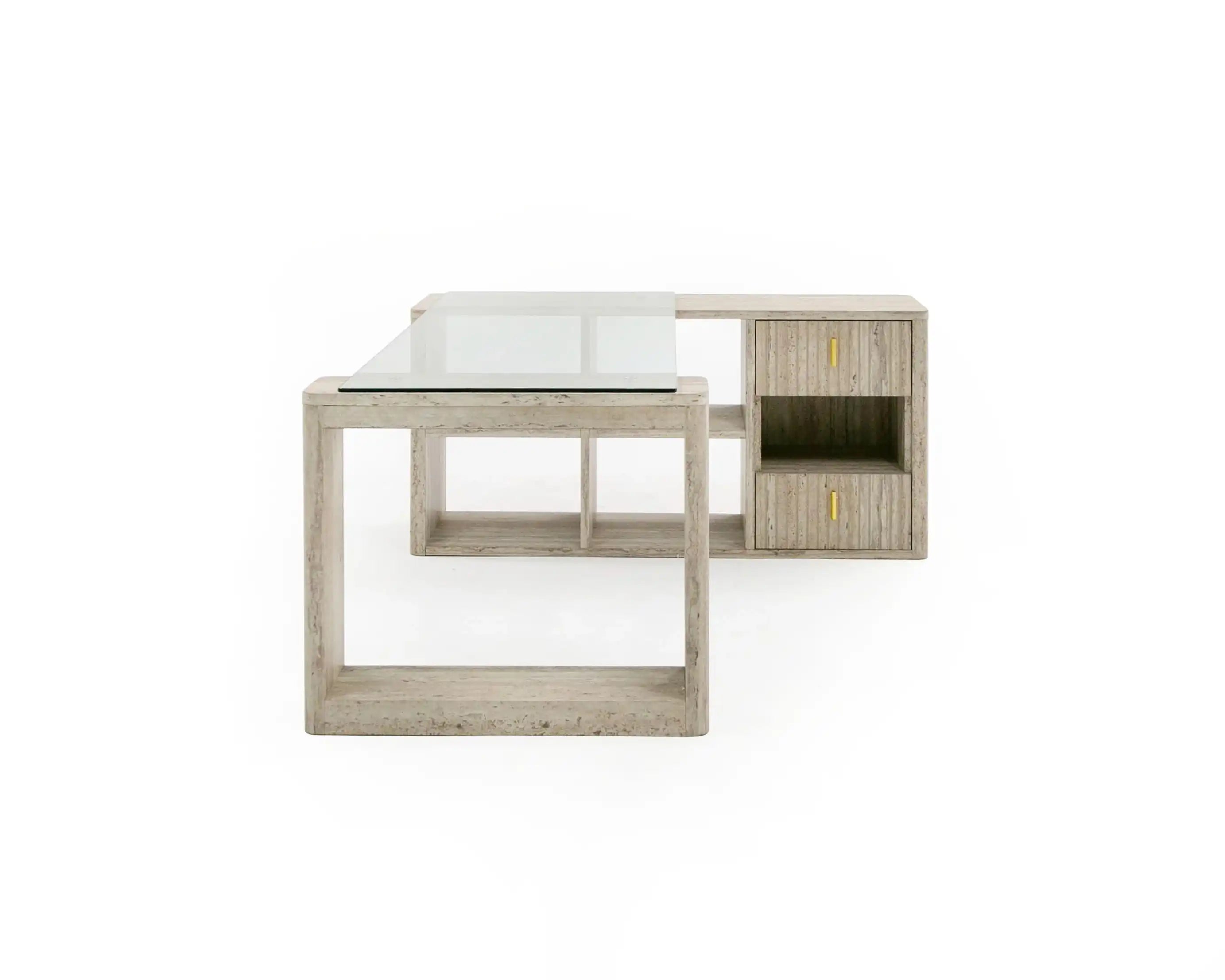 Nova Domus Roma - Modern Glass + Faux Travertine Reversible Desk - Best Buy Furniture