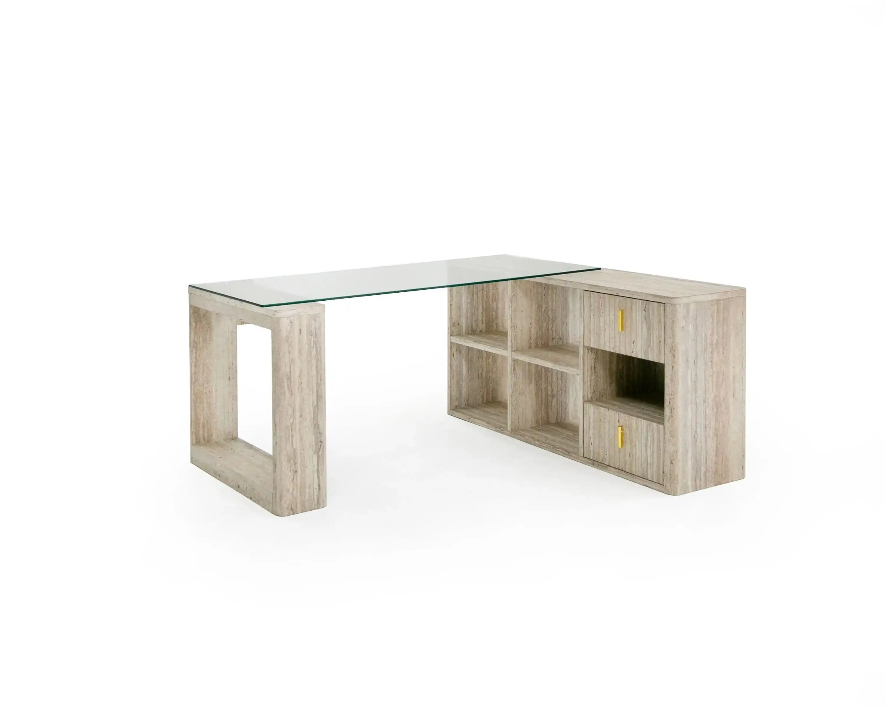 Nova Domus Roma - Modern Glass + Faux Travertine Reversible Desk - Best Buy Furniture