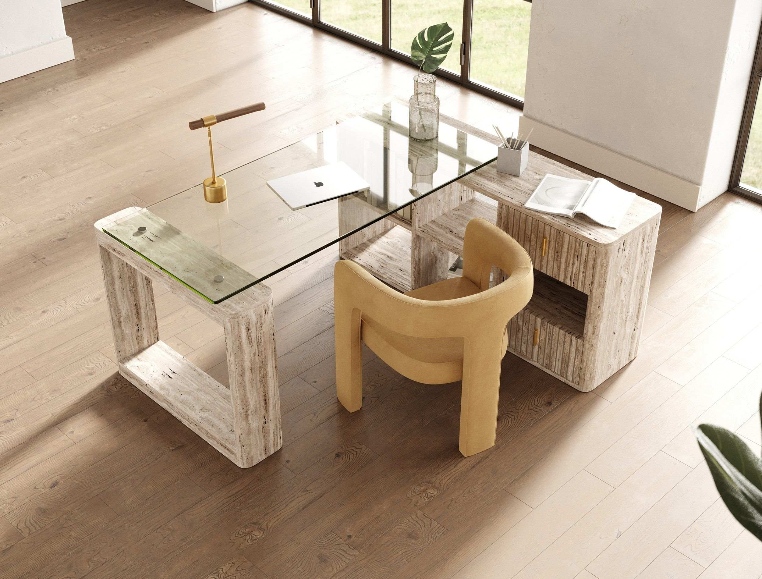 Nova Domus Roma - Modern Glass + Faux Travertine Reversible Desk - Best Buy Furniture