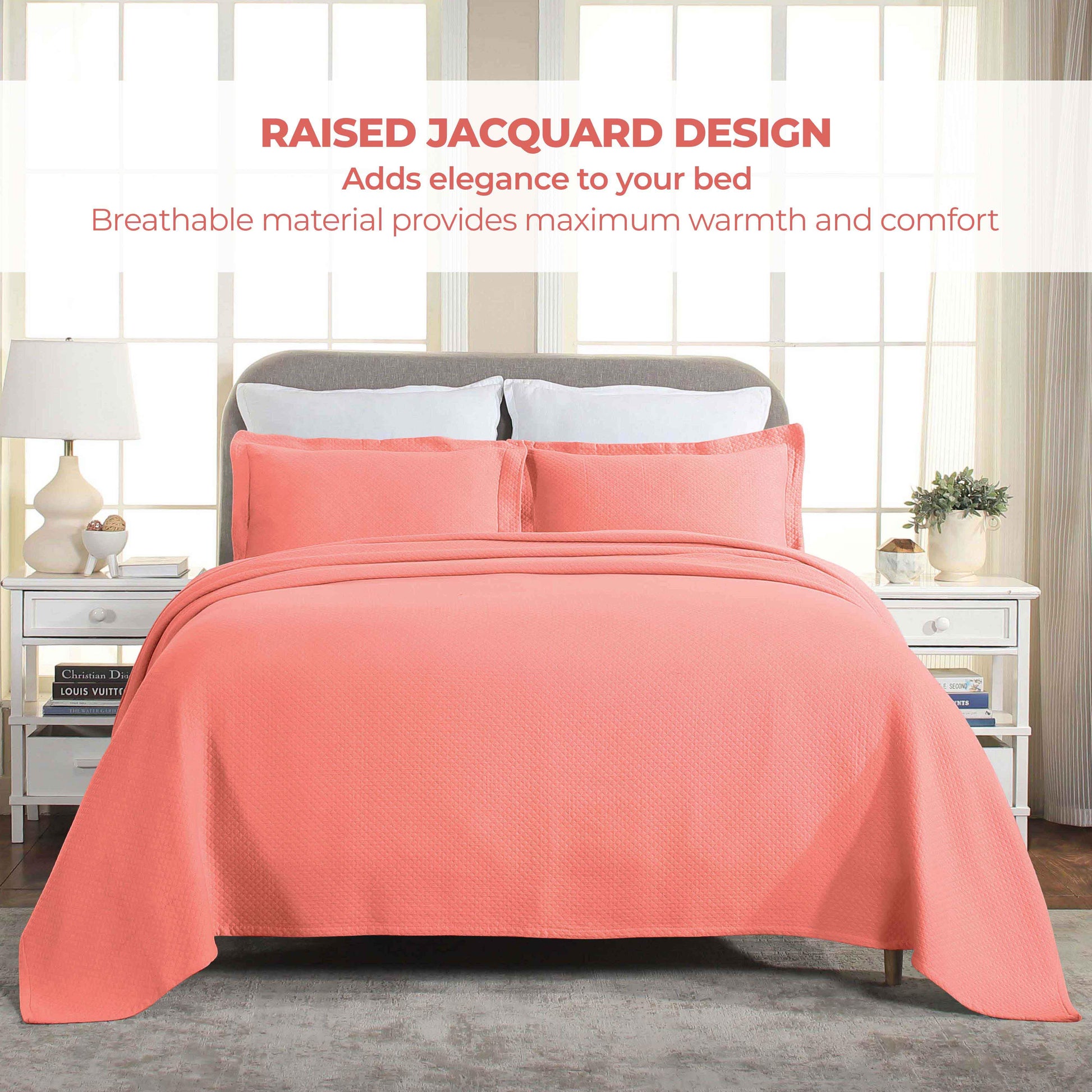 Solitaire Jacquard Matelassé Cotton Diamond Solitaire Bedspread Set - Bedspread by Superior Brand
