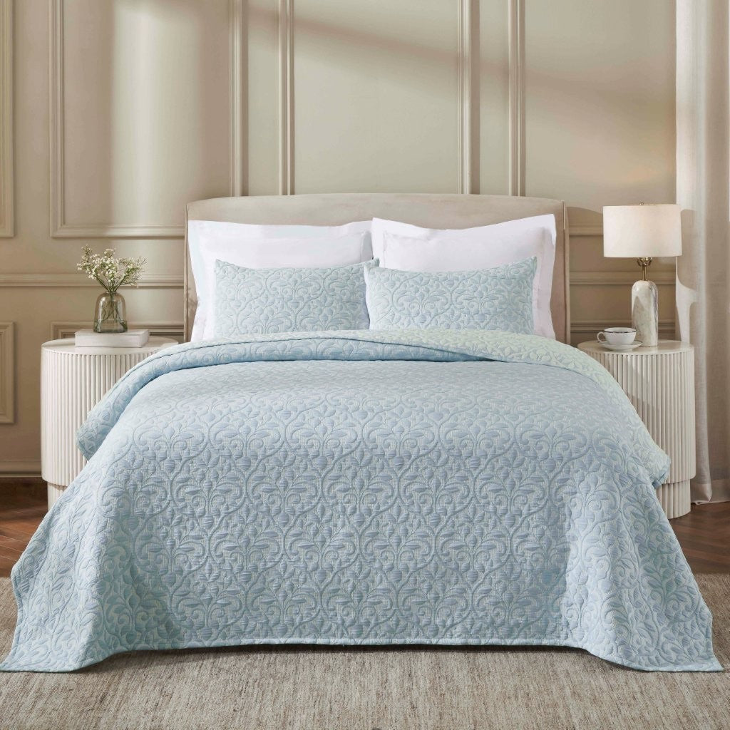 Vineyard Cotton Blend Medium Weight Matelasse Floral Scroll Coverlet - Coverlet by Superior Brand